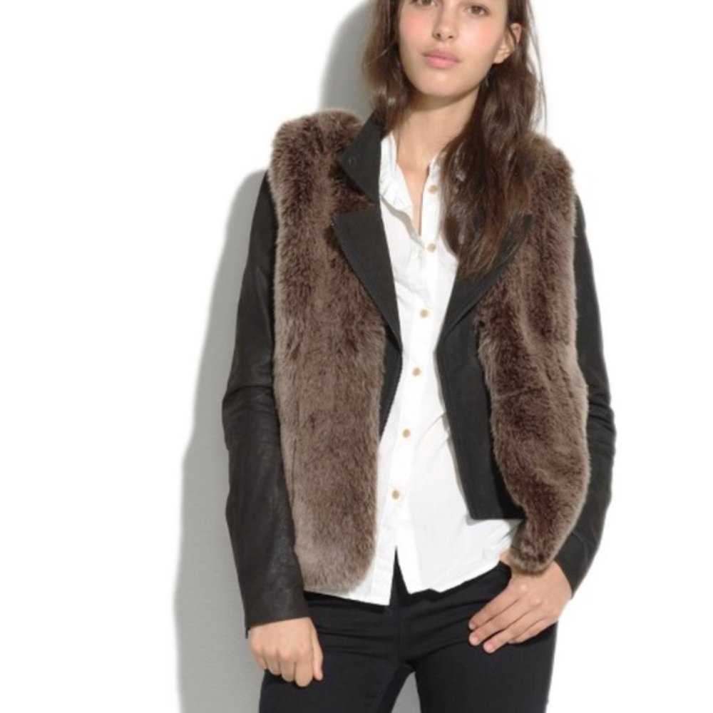Madewell Faux Fur Vest Brown Sz M